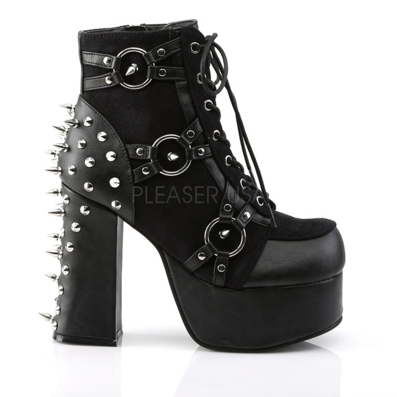 Shoes - Platform Studded Lace Up High Heel Ankle Boots